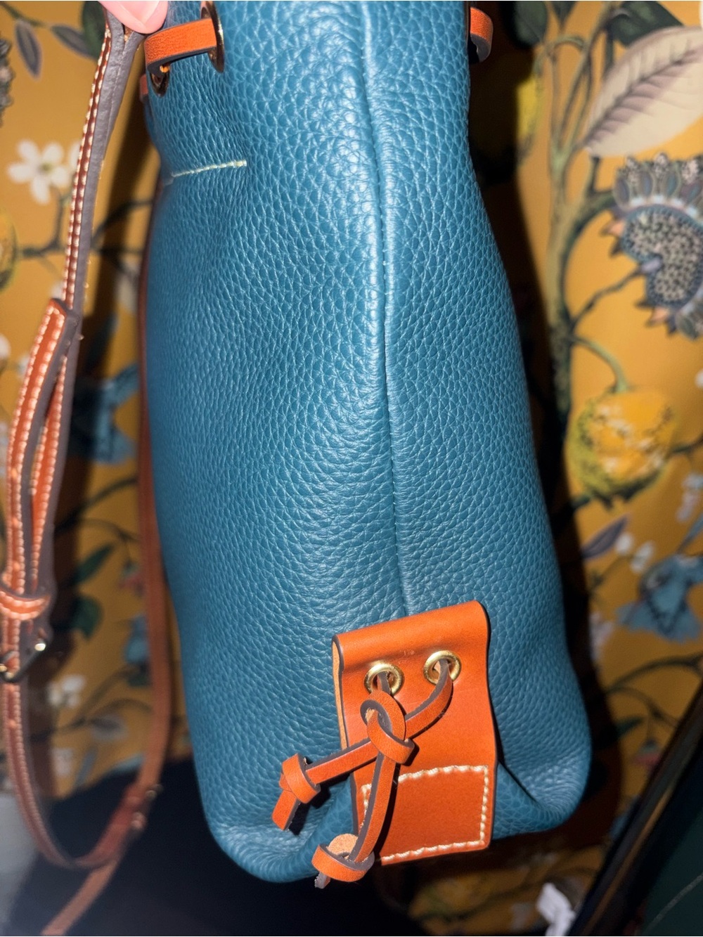 Dooney And Bourke Teal Pebble Grain Tassel Tote - Picture 5 of 6